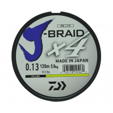 Леска плетеная Daiwa J-Braid X4 135м 0,13мм желтая