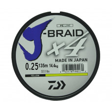 Леска плетеная Daiwa J-Braid X4 135м 0,25мм желтая