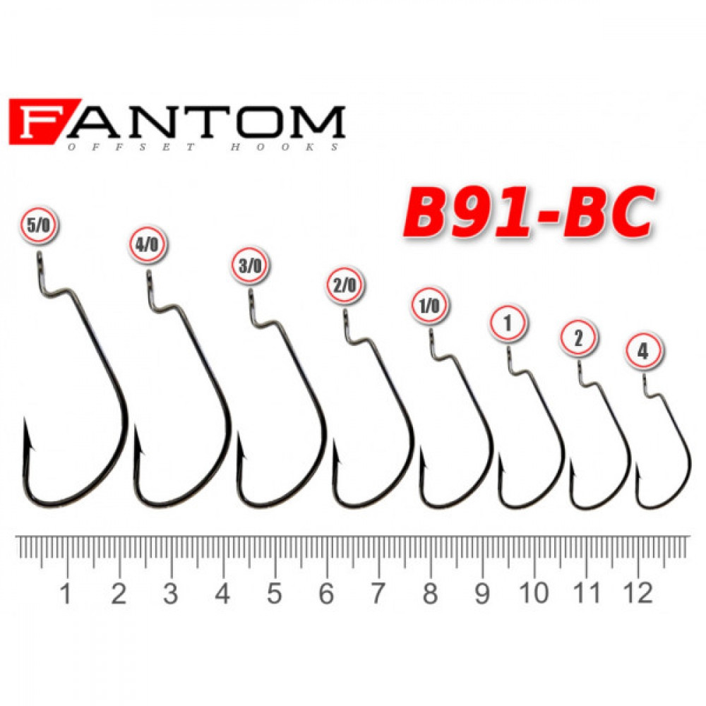 Размеры офсетных крючков для рыбалки таблица номера Крючок офсетный Fantom B91-BC (10 шт)